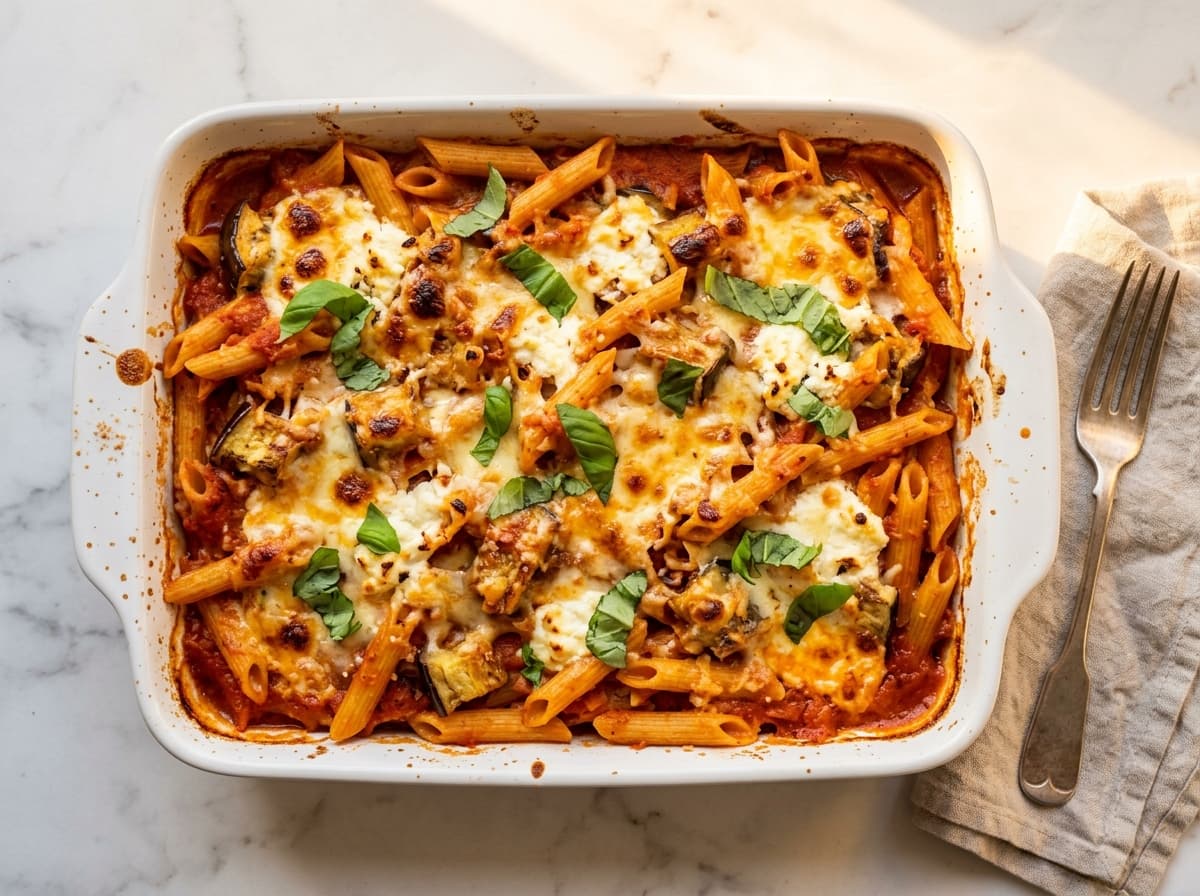 Aubergine Parmigiana Pasta Bake - italian dinner recipe
