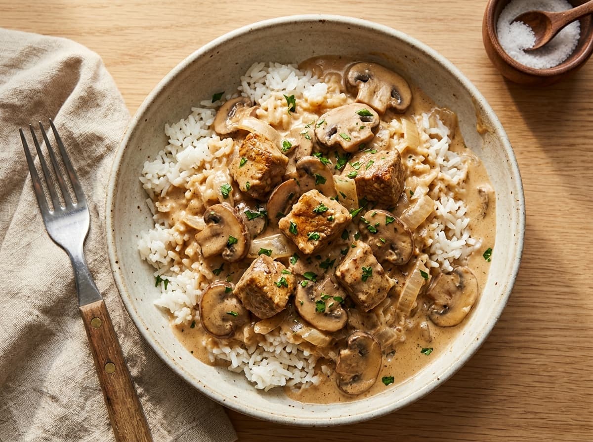 Beef Stroganoff & Rice - american dinner recipe