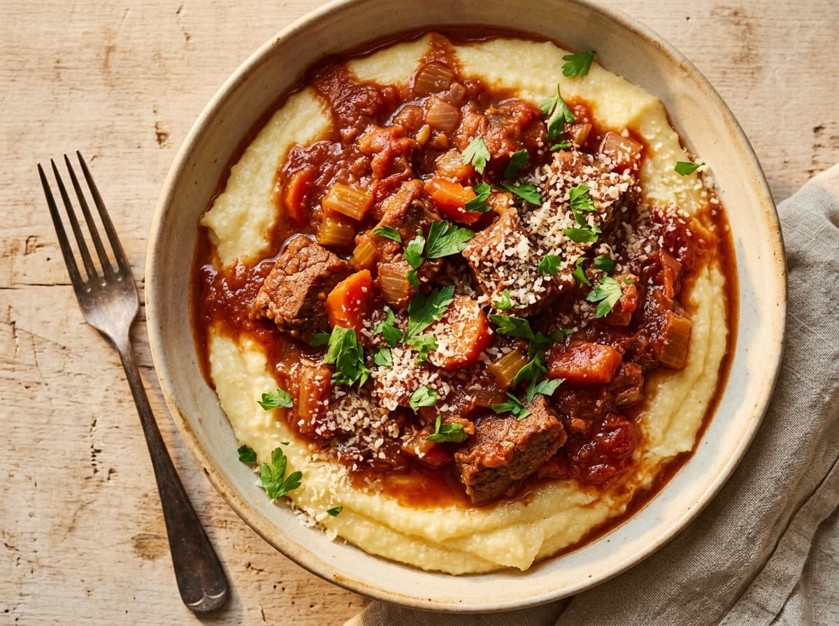 Beef Tomato Stew & Polenta - italian dinner recipe