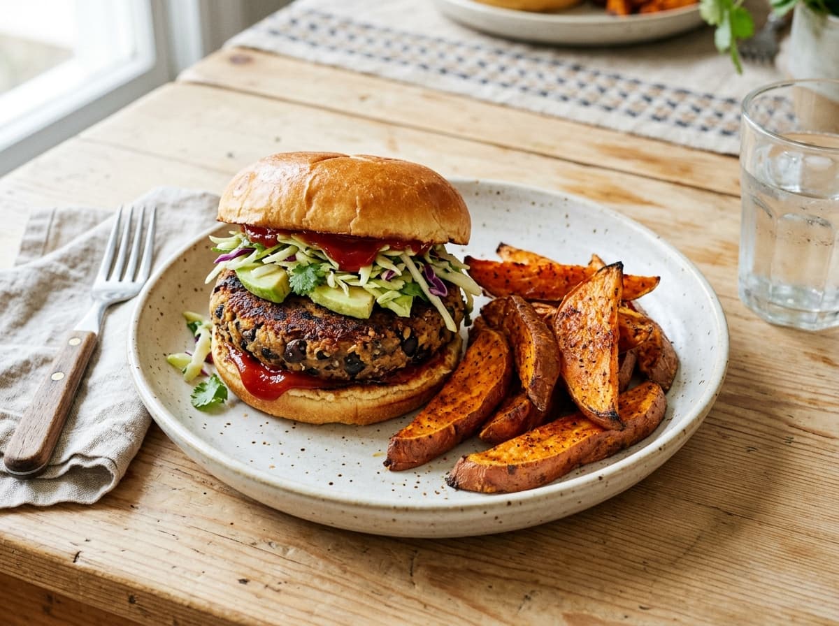 Black Bean Burger & Slaw - mexican dinner recipe