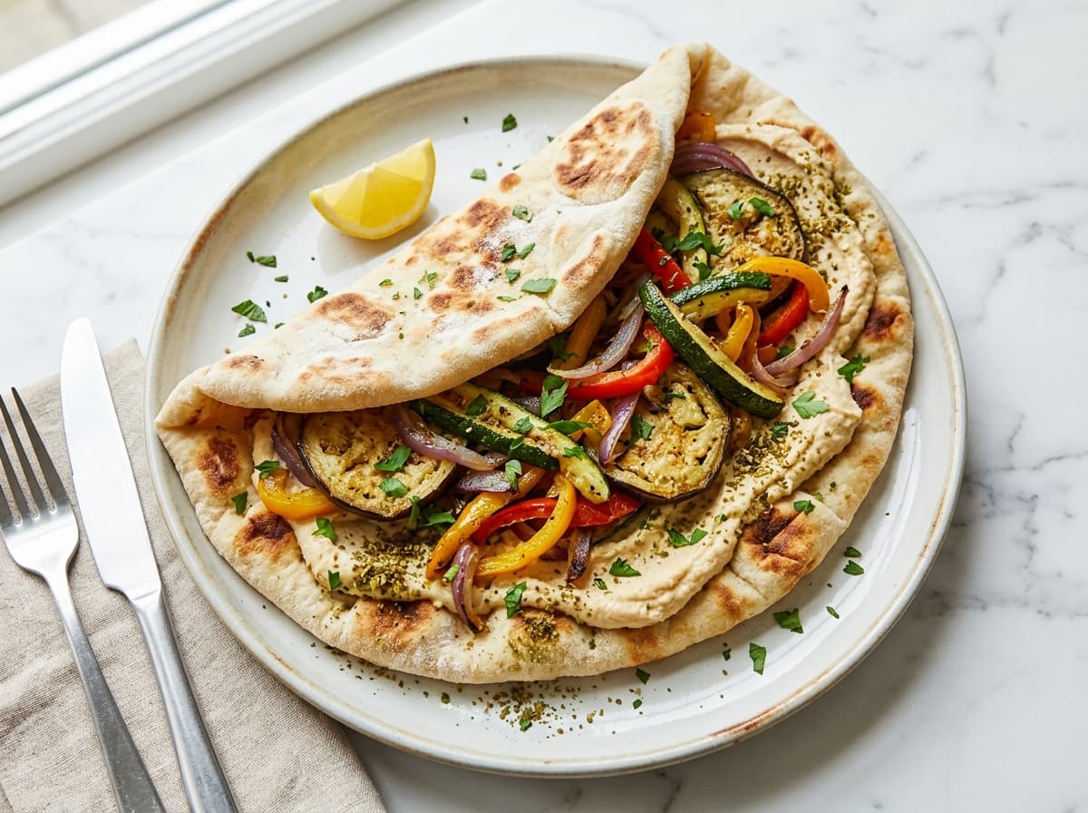 Charred Vegetable & Hummus Flatbread - mediterranean dinner recipe