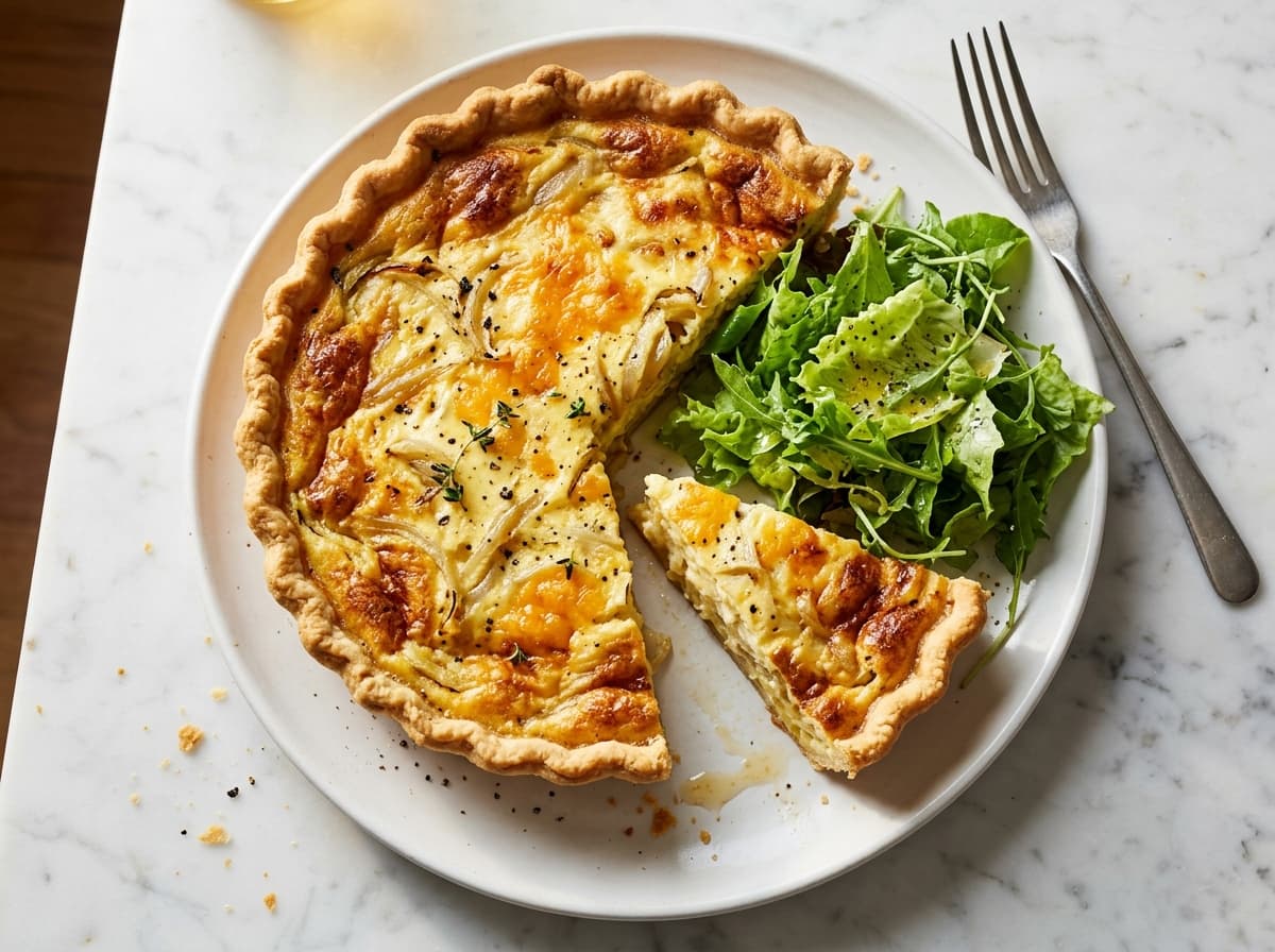 Cheese Onion Quiche & Salad
