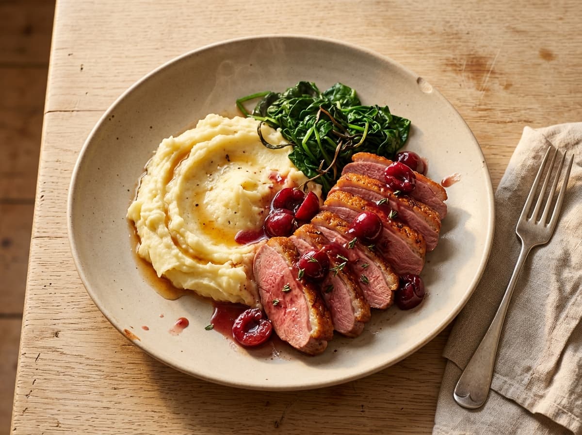 Cherry Duck Breast & Mash - american dinner recipe