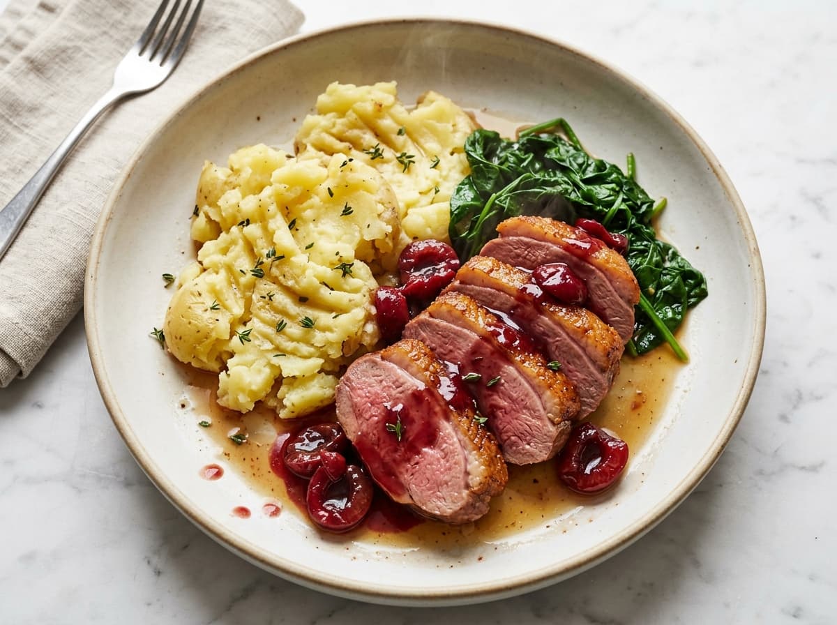 Cherry Duck Breast & Potatoes - french dinner recipe