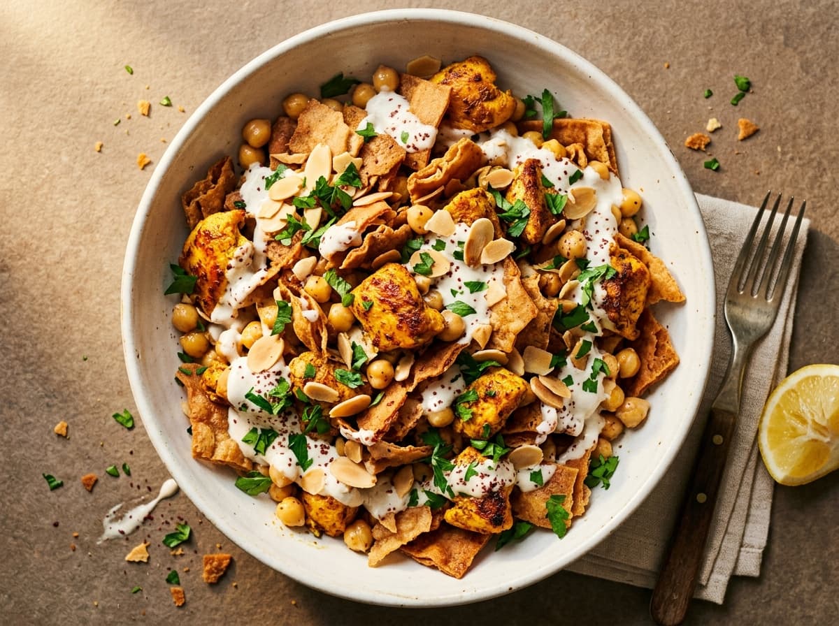 Chicken Fatteh Bowl - middle_eastern dinner recipe