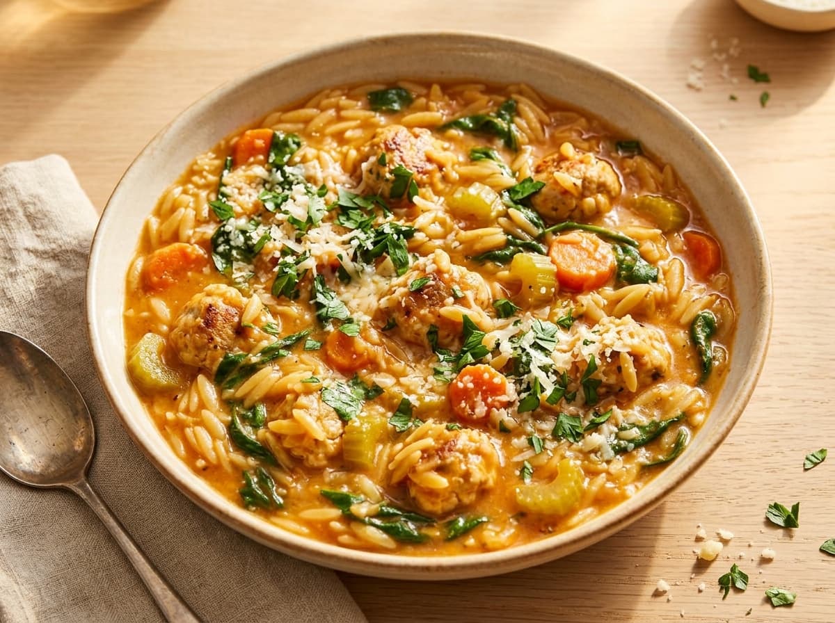 Chicken Meatballs & Orzo Broth - italian dinner recipe