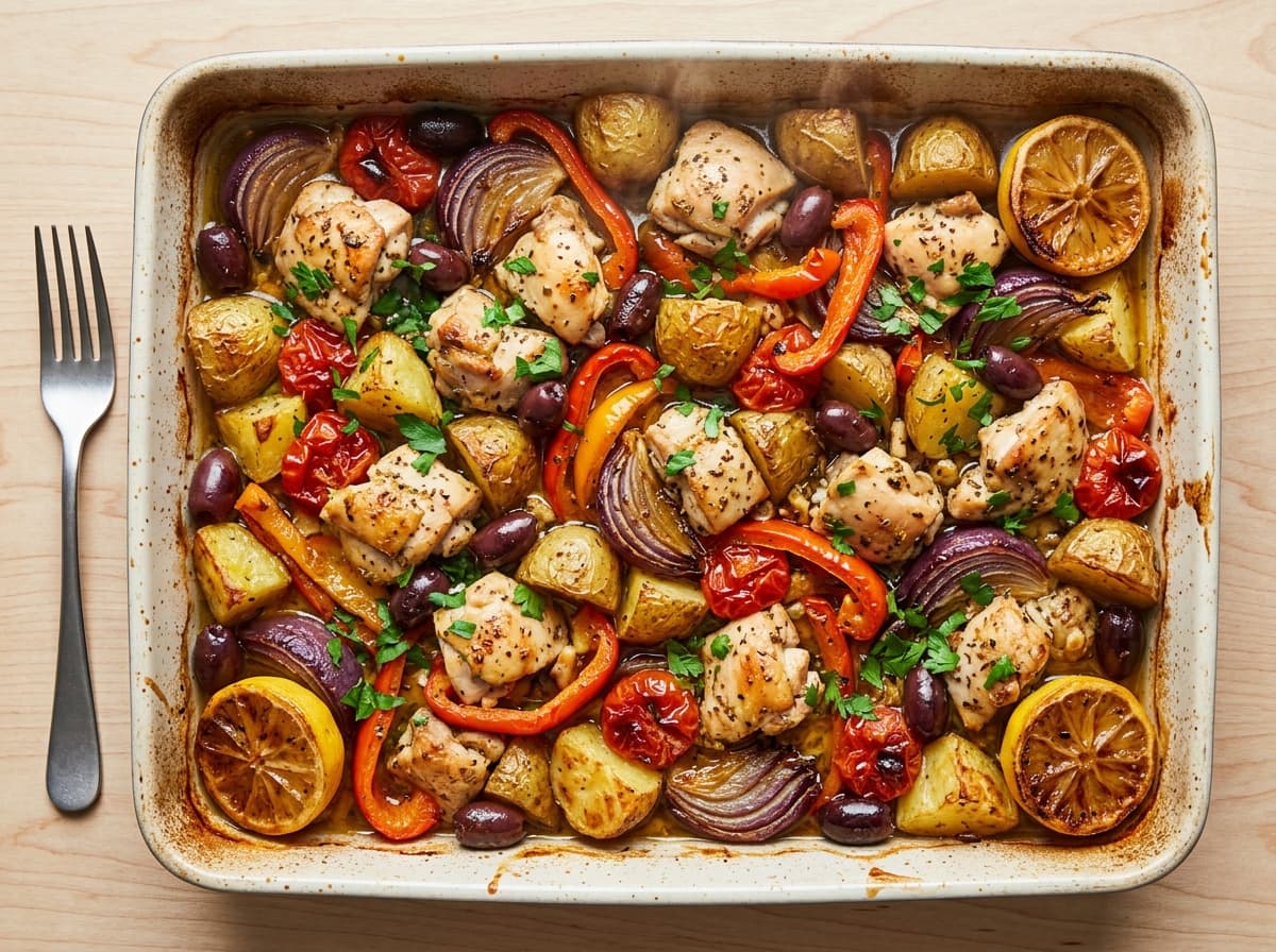 Chicken & Olive Traybake - mediterranean dinner recipe