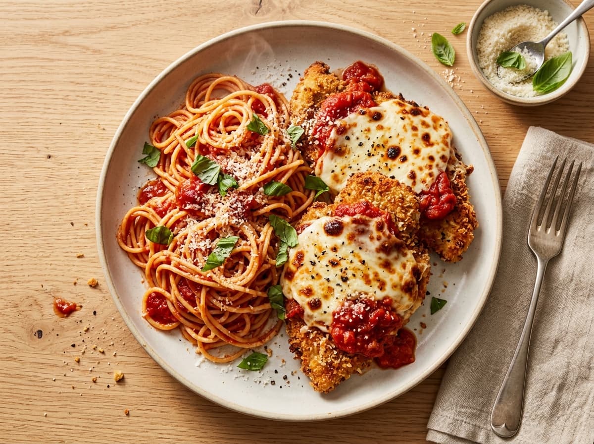 Chicken Parmesan & Spaghetti - american dinner recipe