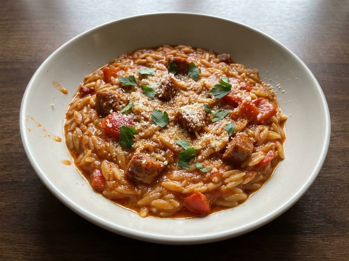 Chorizo Red Pepper Orzo - italian dinner recipe