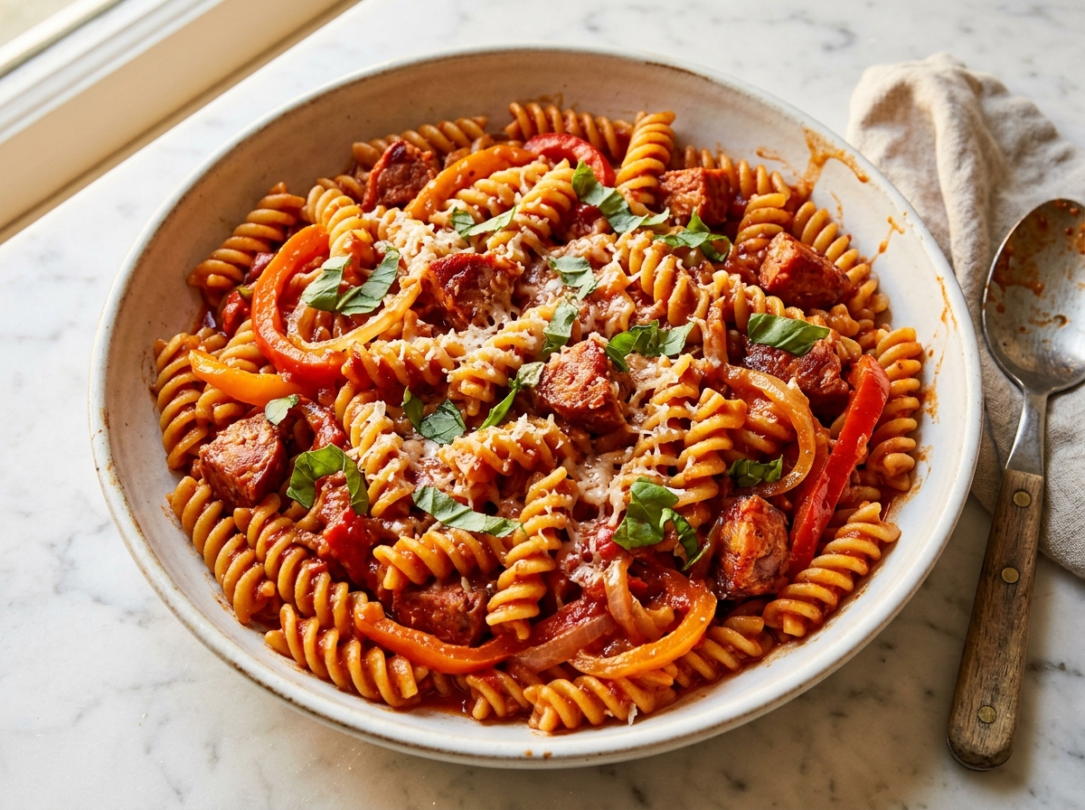 Chorizo & Roasted Pepper Fusilli - italian dinner recipe