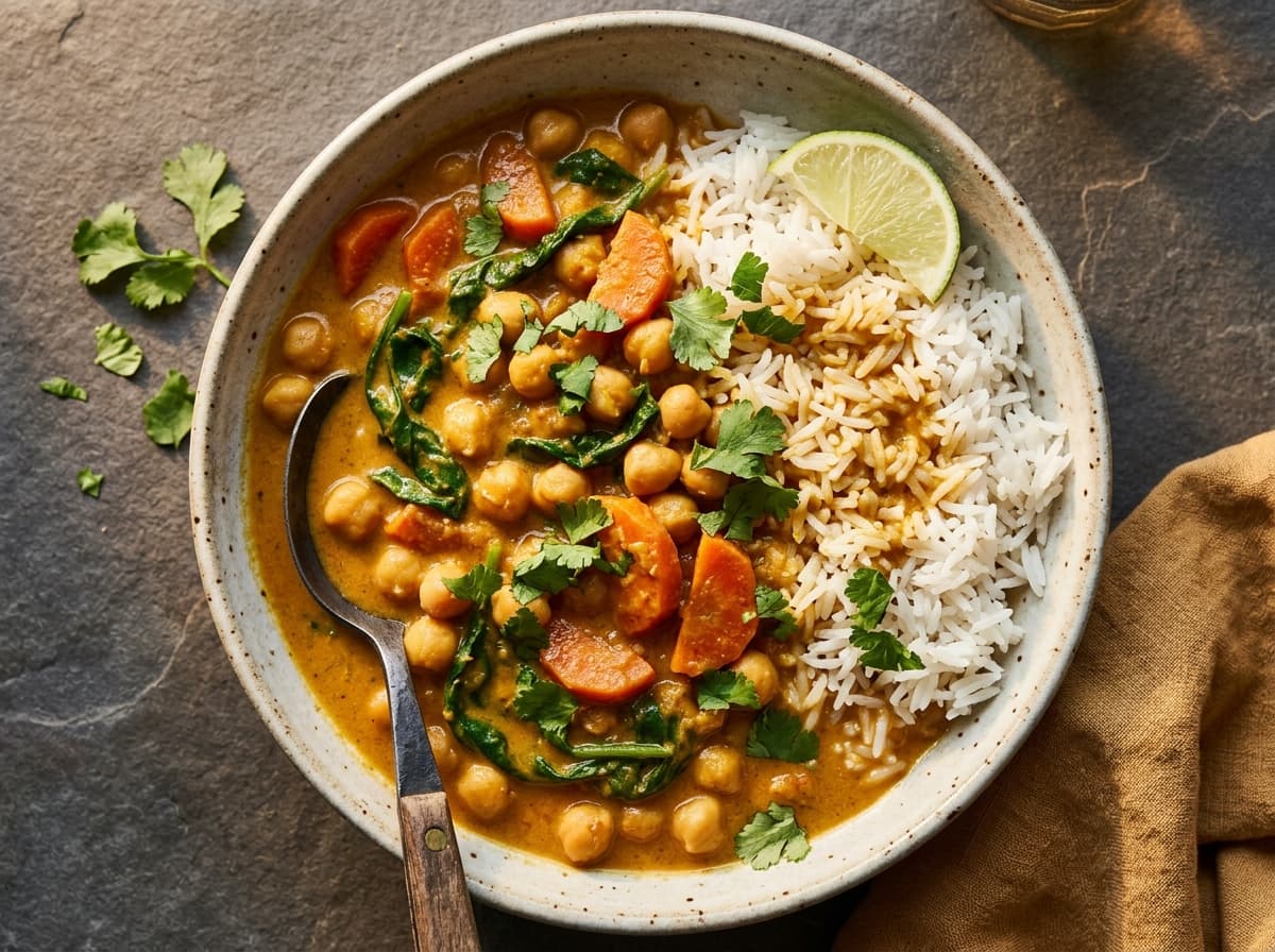 Coconut Chickpea Curry & Rice - indian dinner recipe