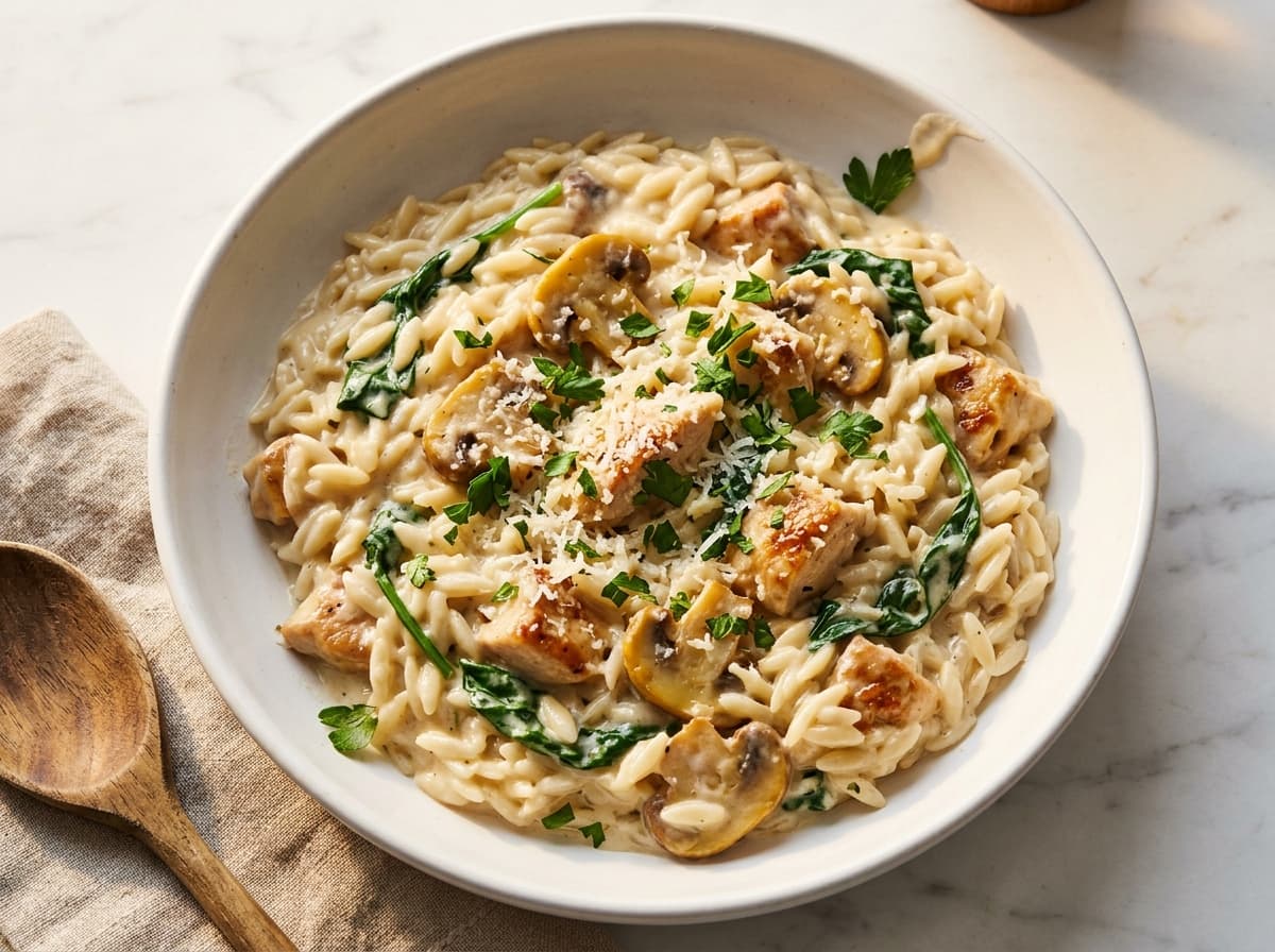 Creamy Chicken & Mushroom Orzo - italian dinner recipe
