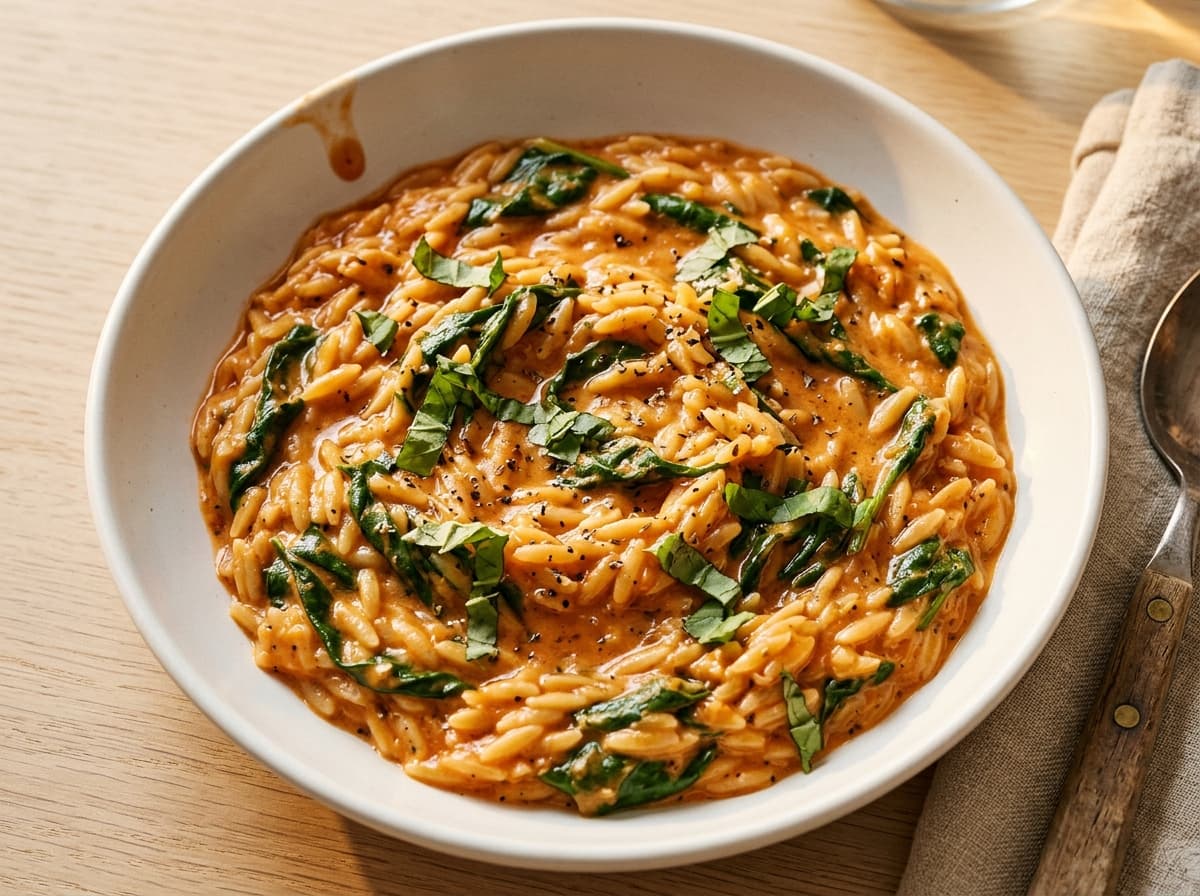 Creamy Tomato Spinach Orzo - italian dinner recipe