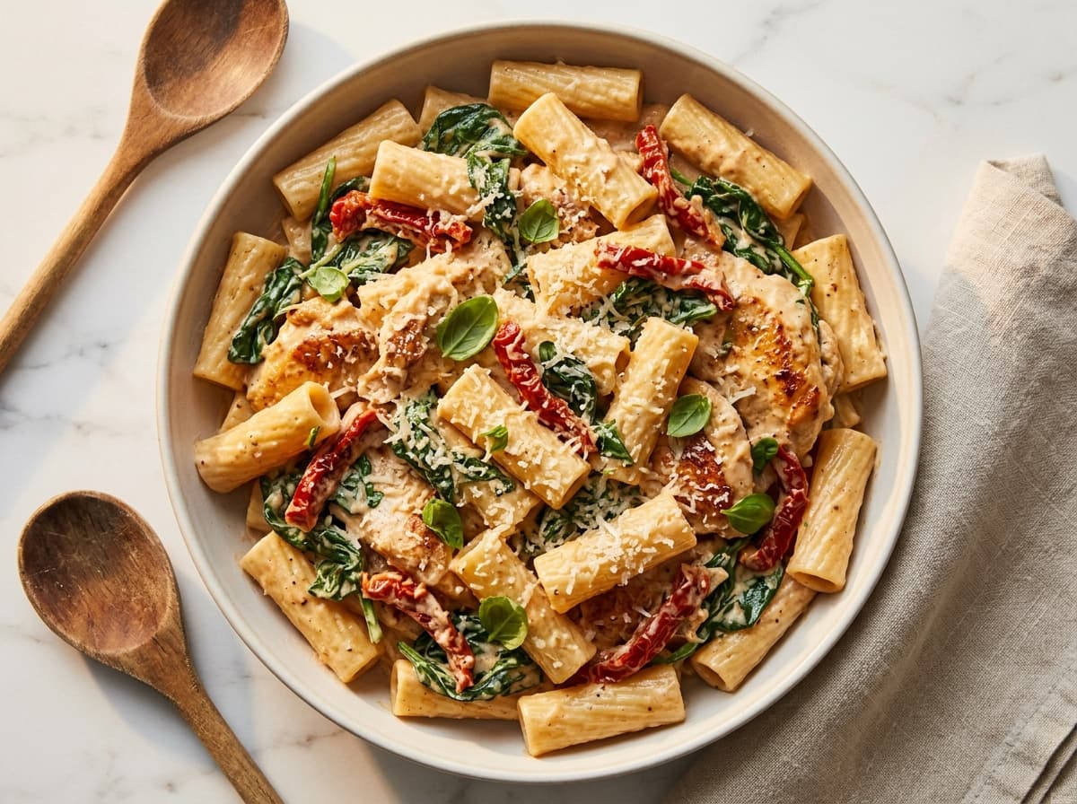 Creamy Tuscan Chicken Rigatoni - italian dinner recipe