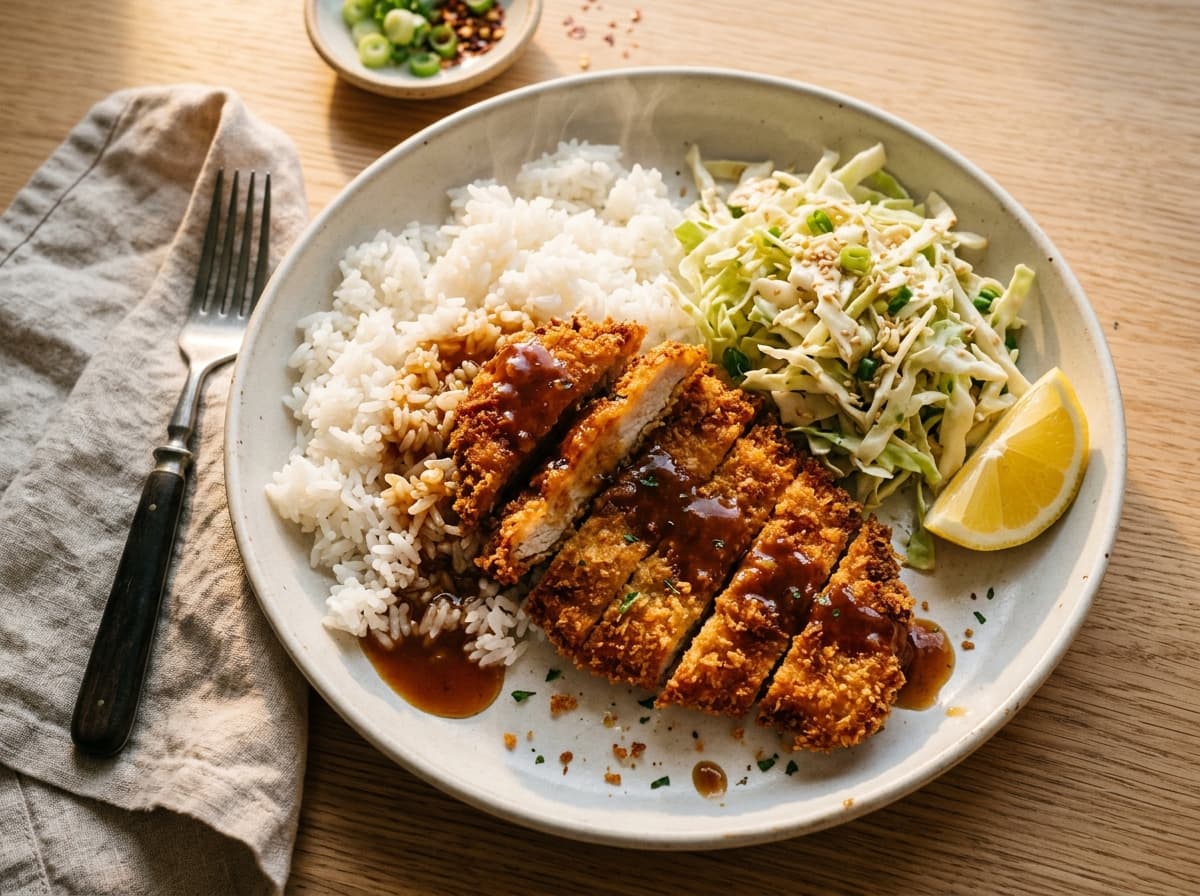 Crispy Chicken Katsu with Rice - japanese dinner recipe