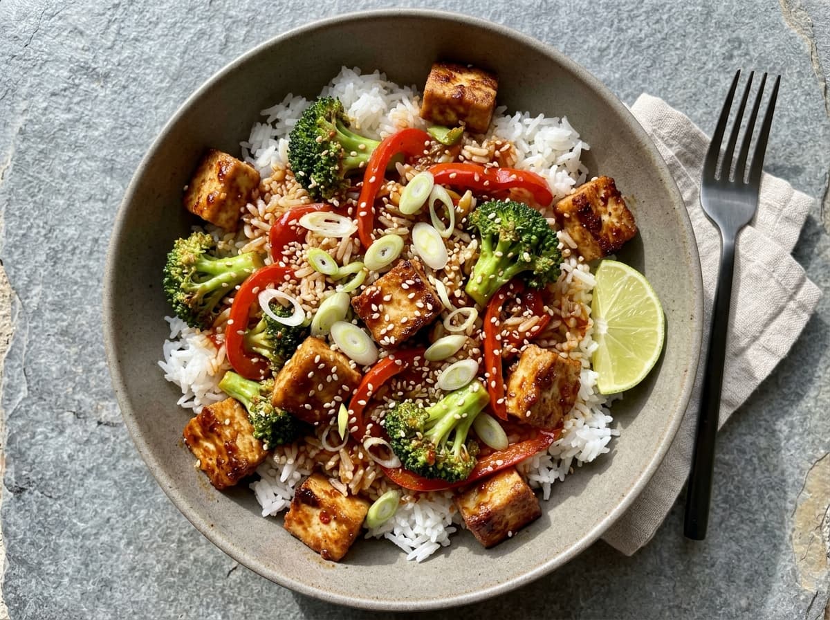 Crispy Chilli Tofu with Jasmine Rice - asian dinner recipe