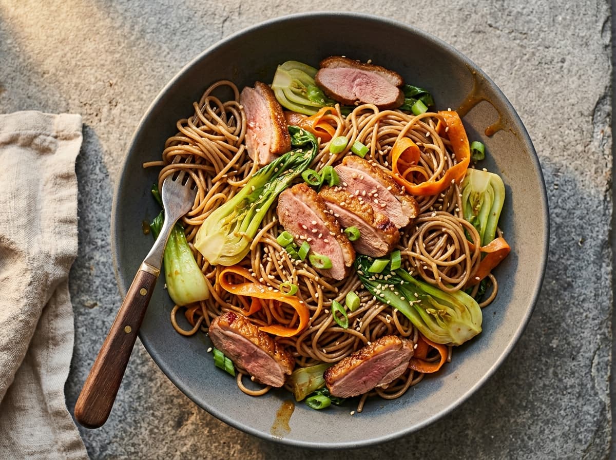 Crispy Duck & Soba Noodles - japanese dinner recipe