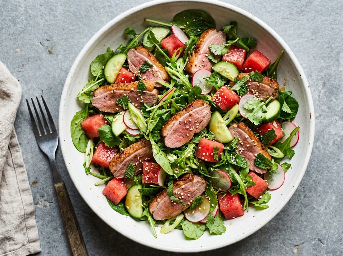 Crispy Duck & Watermelon Salad - asian dinner recipe