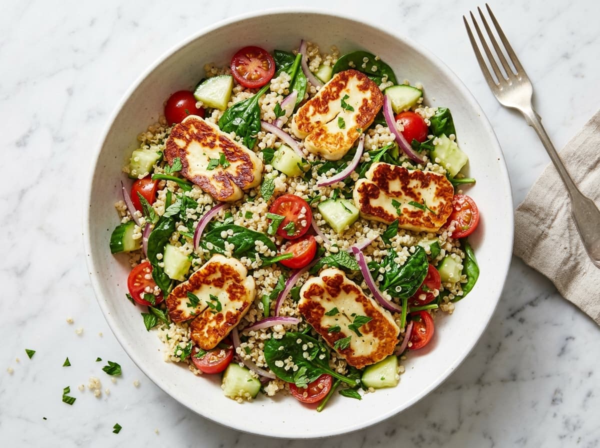 Crispy Halloumi & Grain Bowl - mediterranean dinner recipe