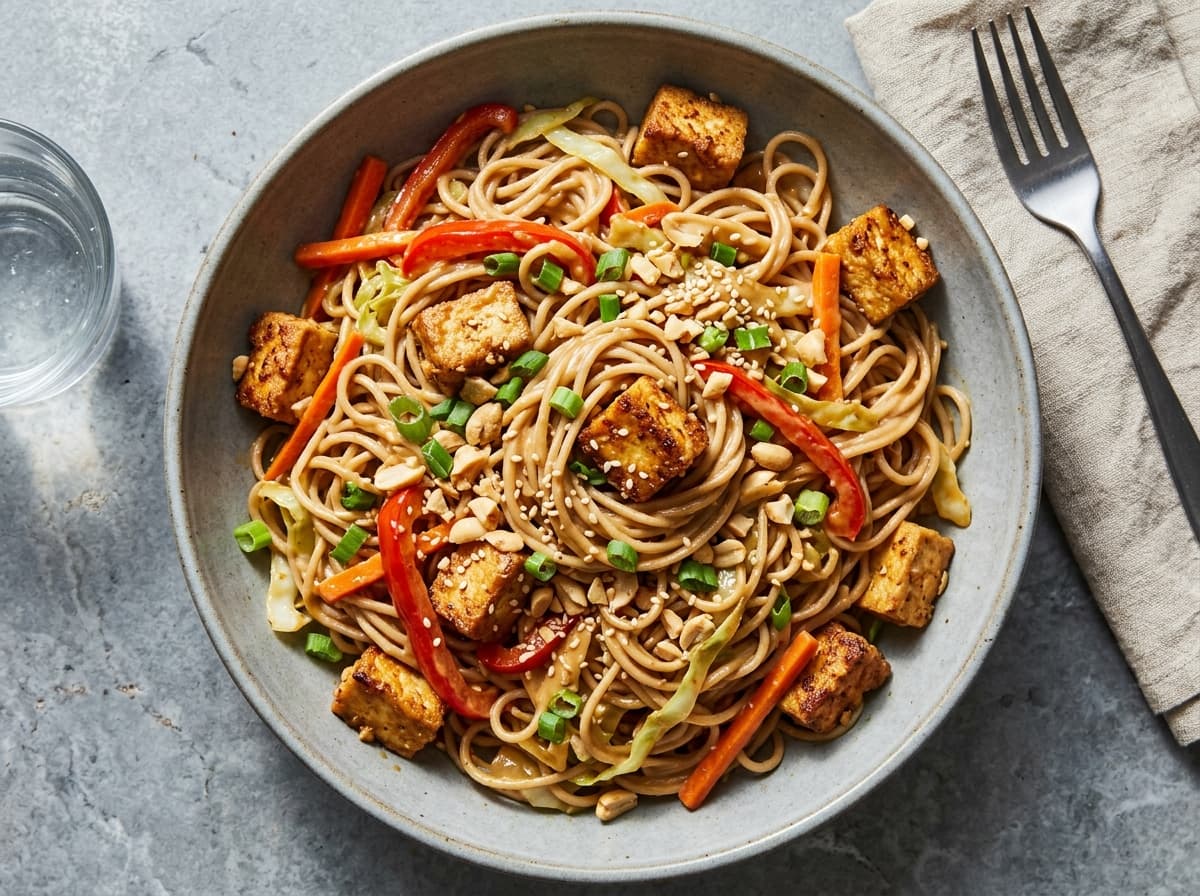Crispy Tofu & Peanut Noodles - asian dinner recipe