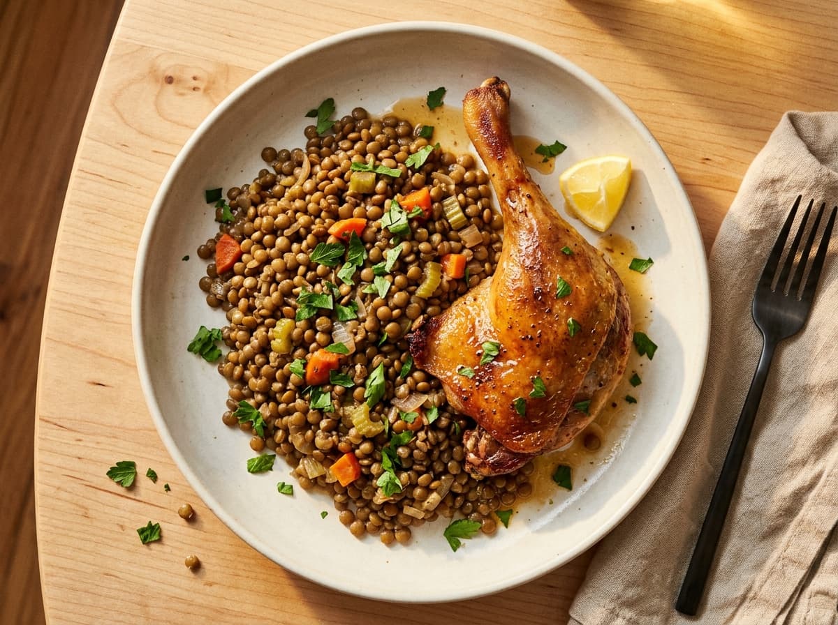 Duck Confit & Lentils - french dinner recipe