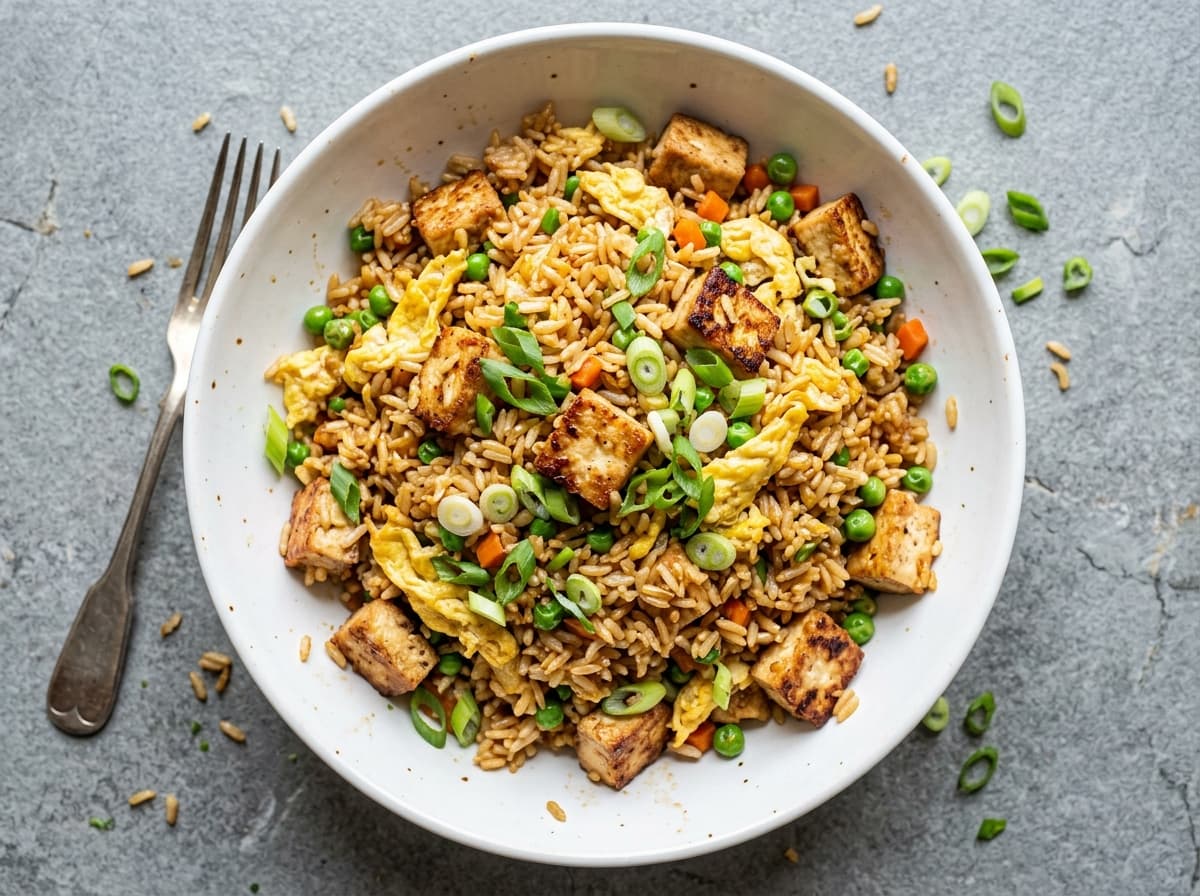 Egg Fried Rice with Crispy Tofu - chinese dinner recipe