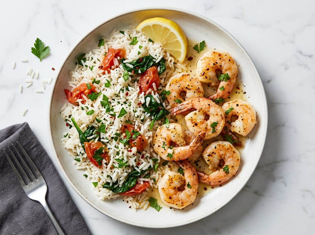Garlic Butter Prawns & Rice - mediterranean dinner recipe