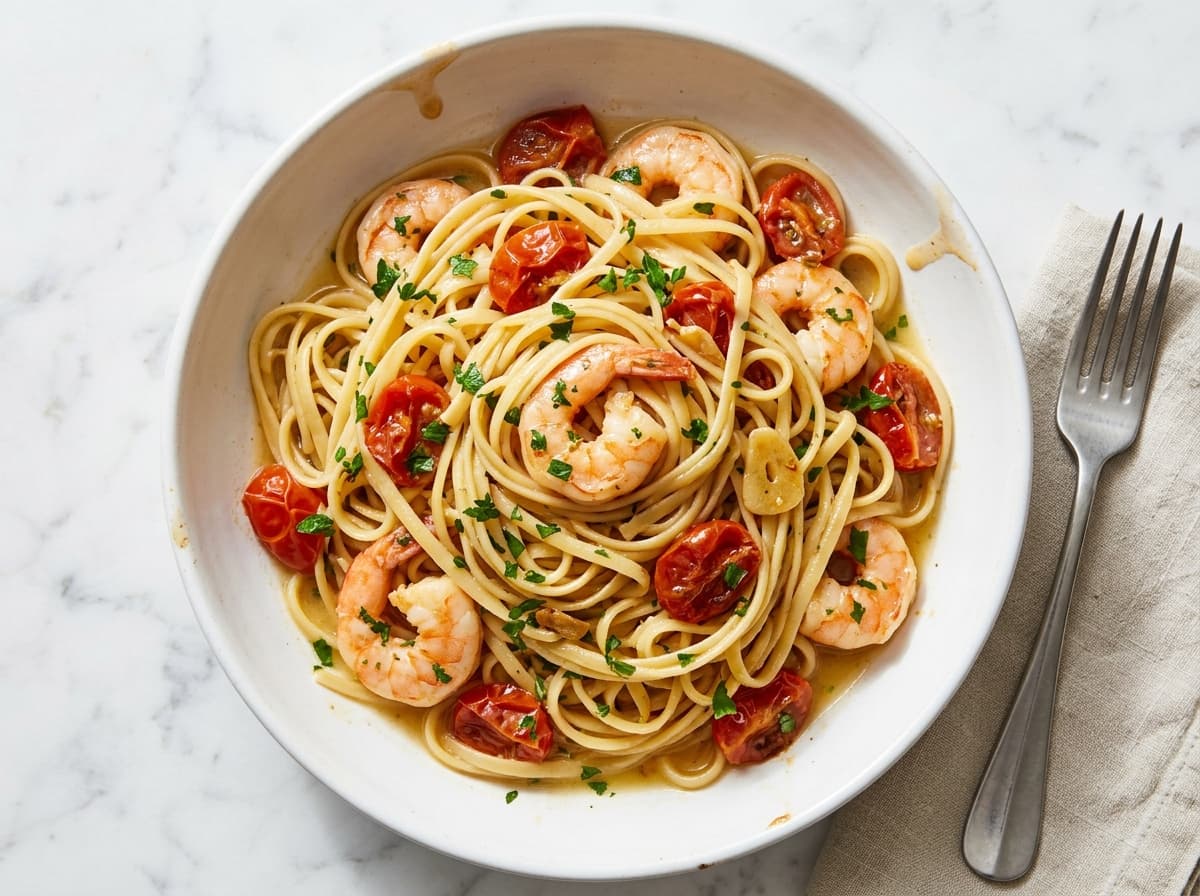 Garlicky Prawn Linguine