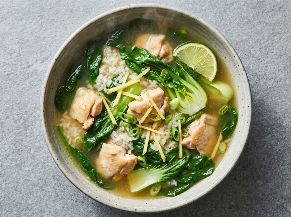 Ginger Chicken & Brothy Greens Soup - asian dinner recipe