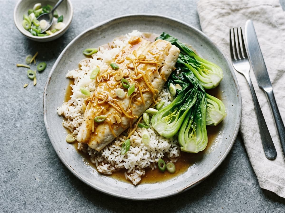 Ginger Spring Onion Fish & Rice - chinese dinner recipe