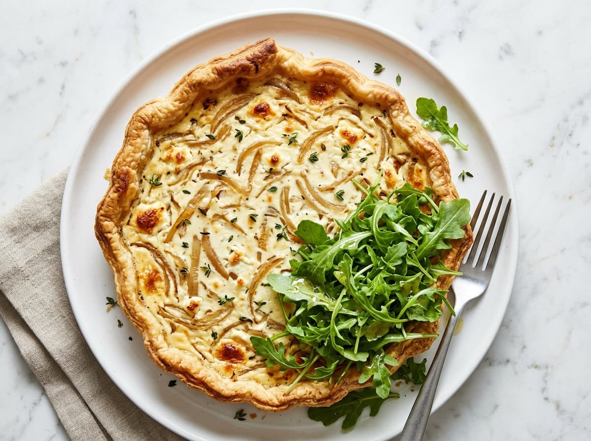 Goat Cheese Onion Tart & Salad - french dinner recipe