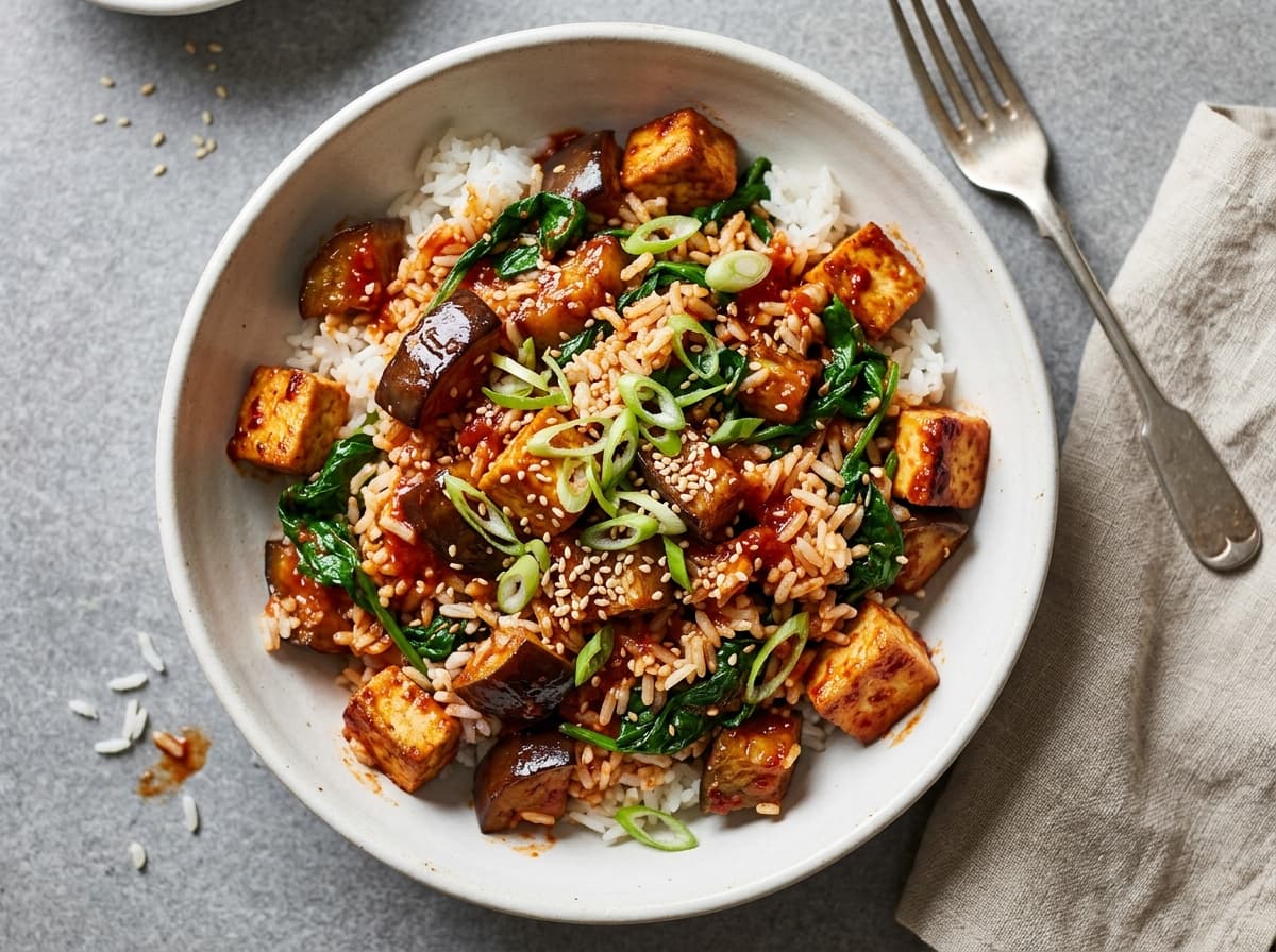Gochujang Aubergine Rice Bowl - korean dinner recipe