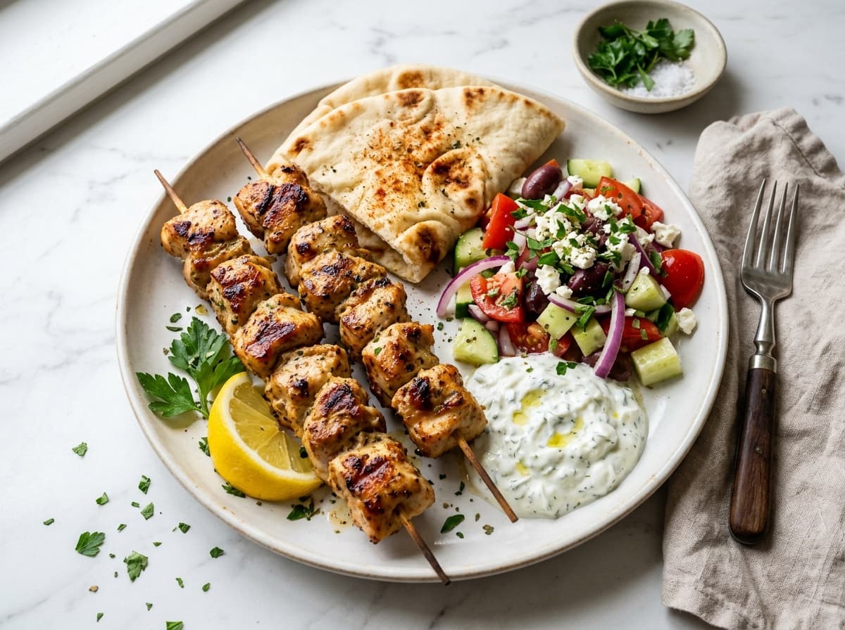 Greek Chicken Souvlaki & Pita - greek dinner recipe