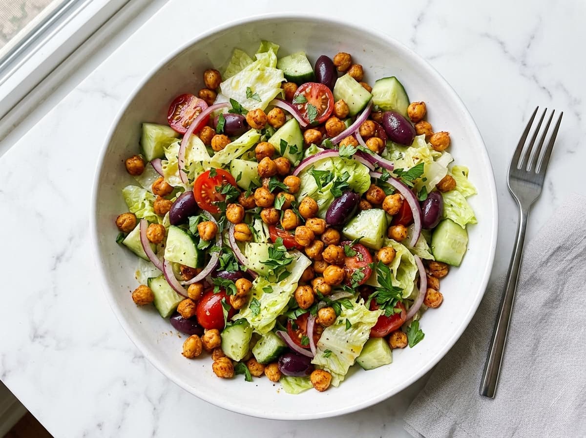 Greek Salad with Crispy Chickpeas - greek dinner recipe