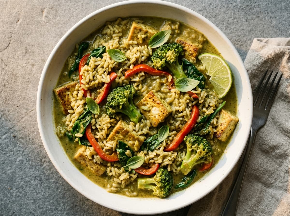 Green Curry Tofu & Rice - thai dinner recipe