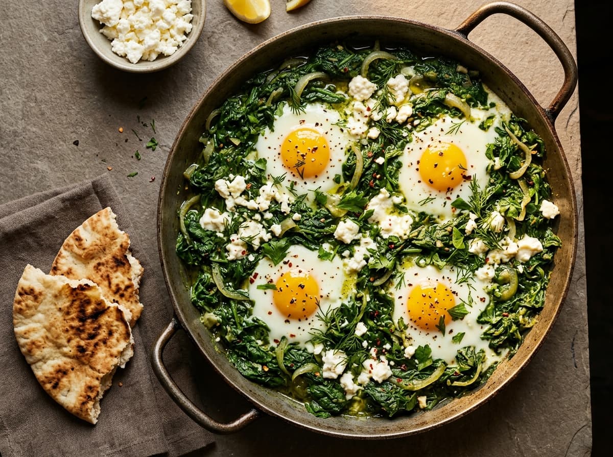 Green Shakshuka with Feta - middle_eastern dinner recipe