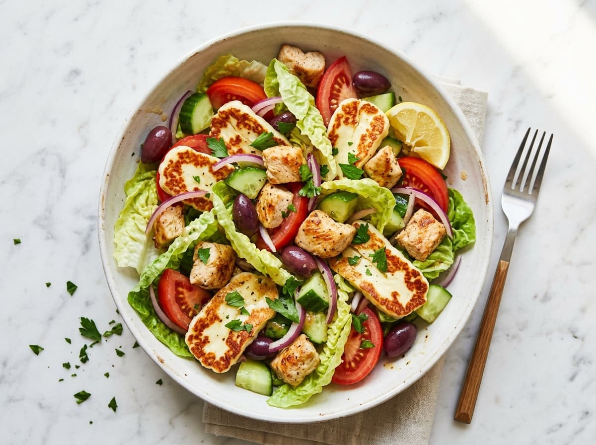 Grilled Chicken & Halloumi Salad - mediterranean dinner recipe