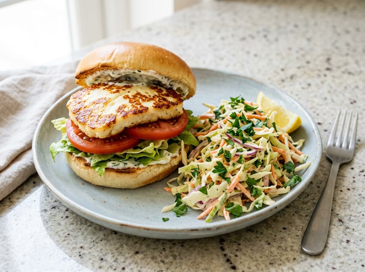 Halloumi Burger & Slaw - mediterranean dinner recipe