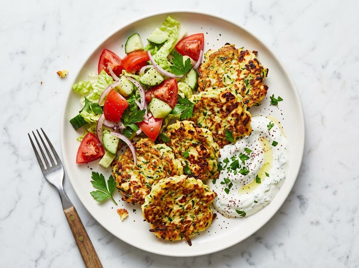 Halloumi Courgette Fritters & Salad