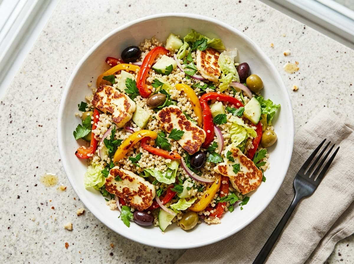 Halloumi & Roasted Pepper Salad - mediterranean dinner recipe