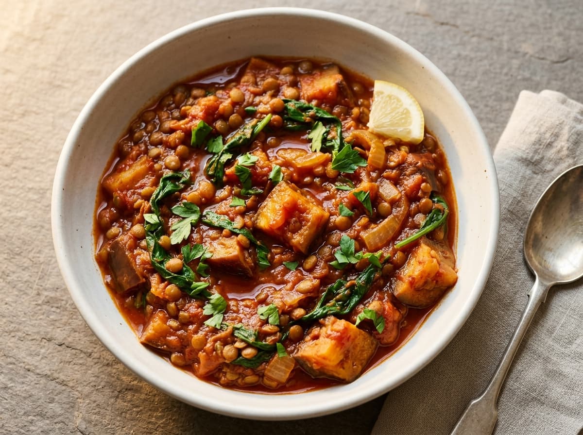 Harissa Aubergine & Lentils - middle_eastern dinner recipe