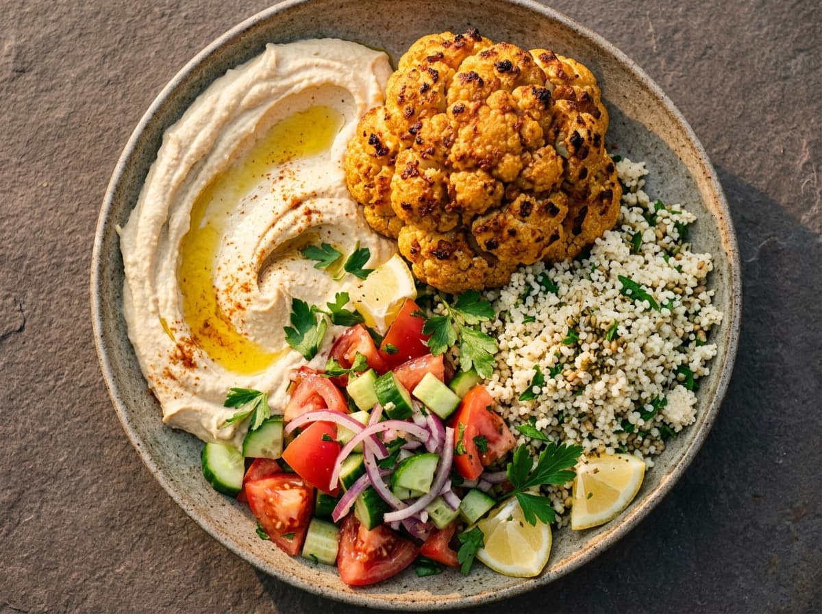 Harissa Cauliflower & Hummus Plate - middle_eastern dinner recipe