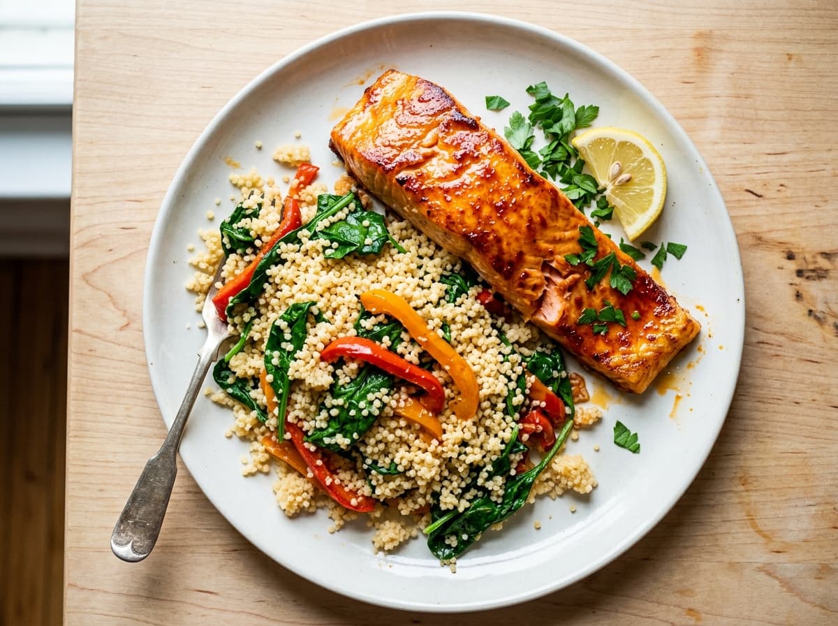 Harissa Salmon & Couscous - mediterranean dinner recipe