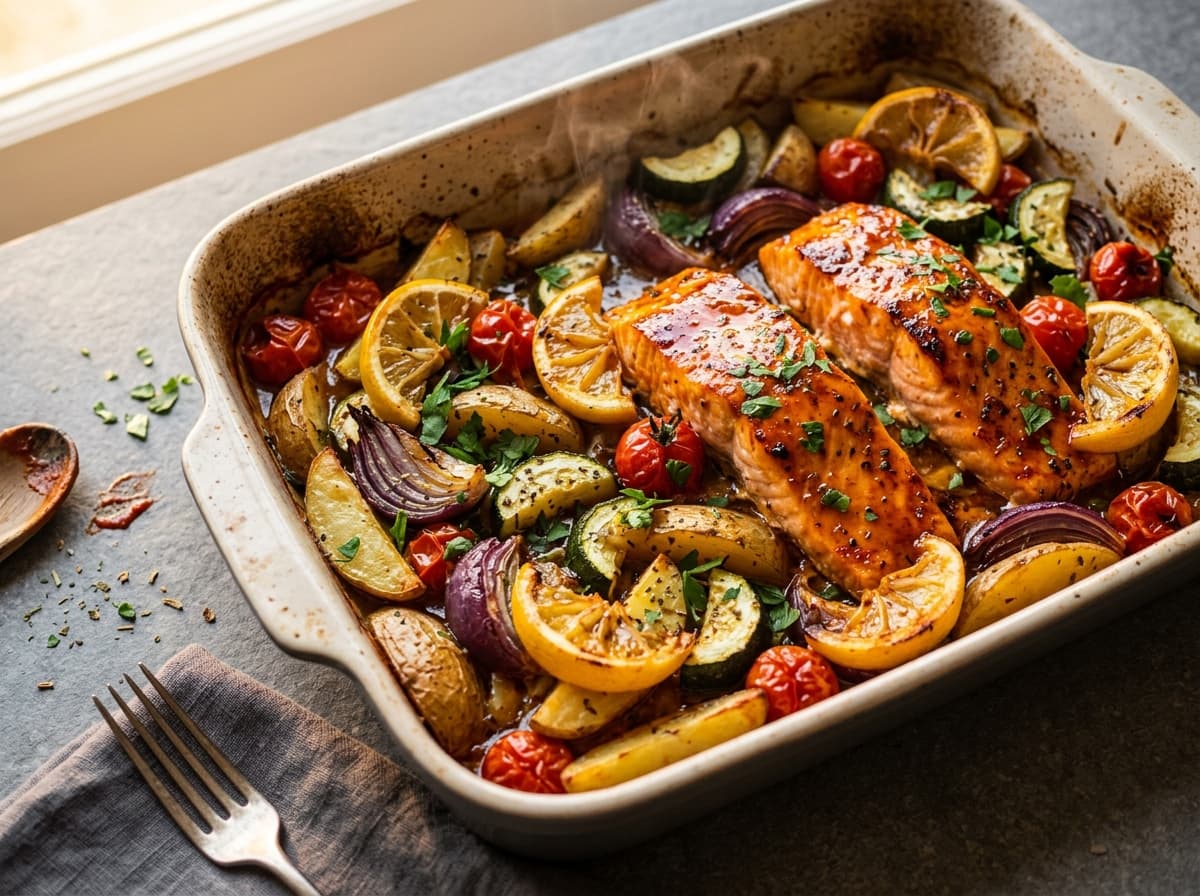 Harissa Salmon & Vegetables - middle_eastern dinner recipe