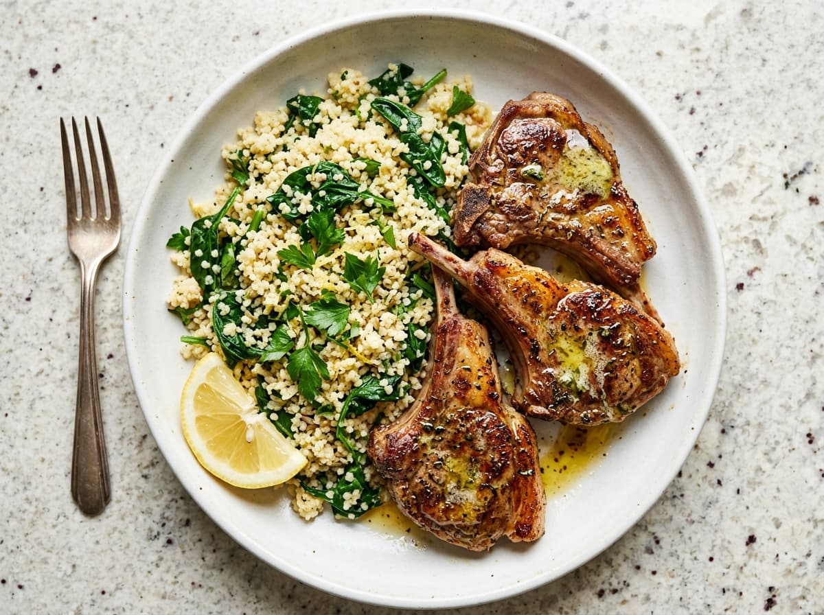 Herb Butter Lamb Chops & Couscous - mediterranean dinner recipe