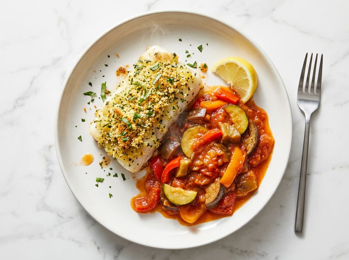 Herb-Crusted Cod & Ratatouille - mediterranean dinner recipe