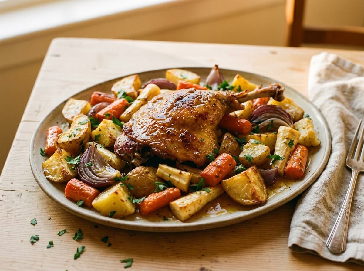 Honey Mustard Duck Leg & Root Vegetables - italian dinner recipe