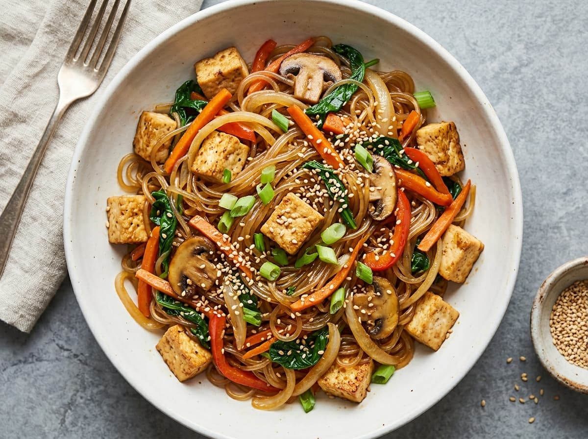 Japchae Tofu Glass Noodles - korean dinner recipe