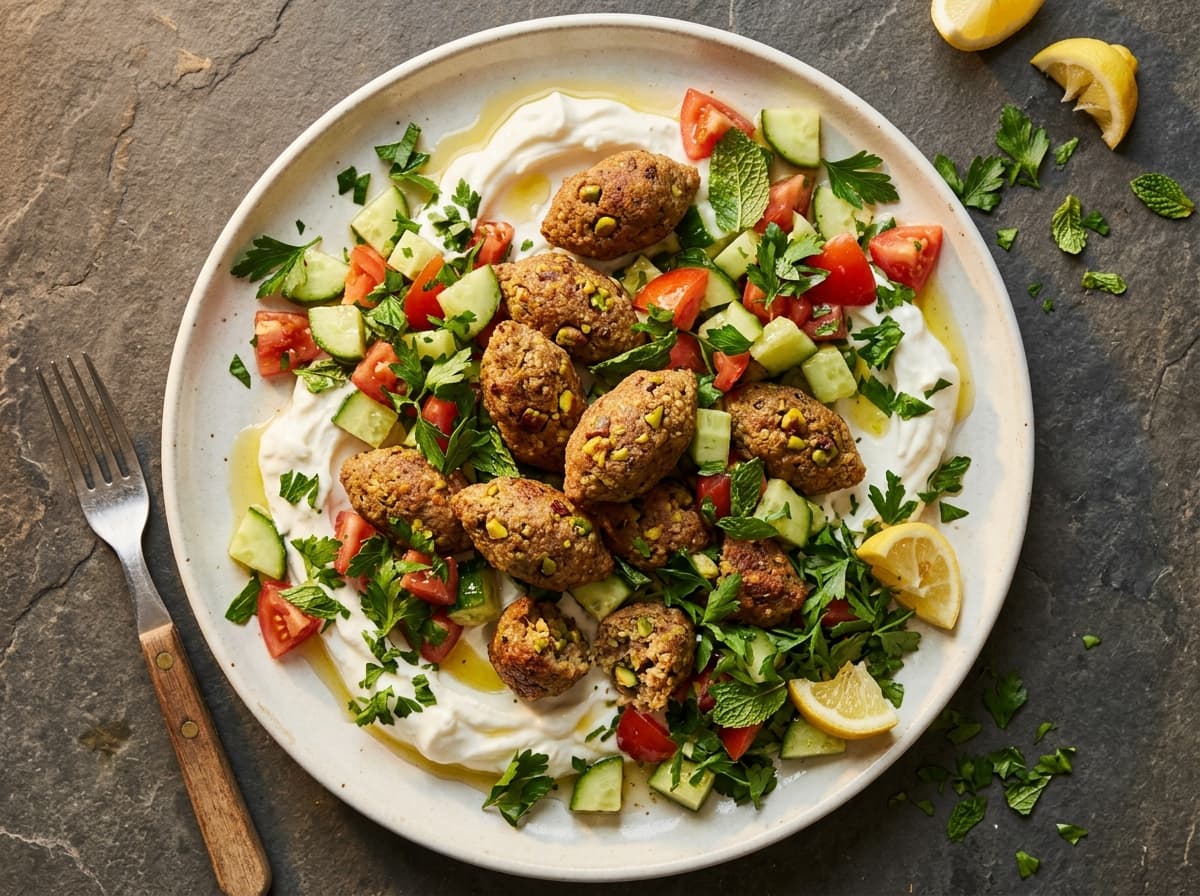 Lamb Pistachio Kibbeh & Yogurt - middle_eastern dinner recipe