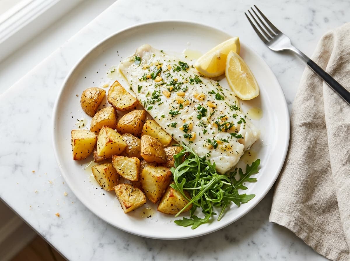 Lemon Herb Fish & Potatoes - mediterranean dinner recipe